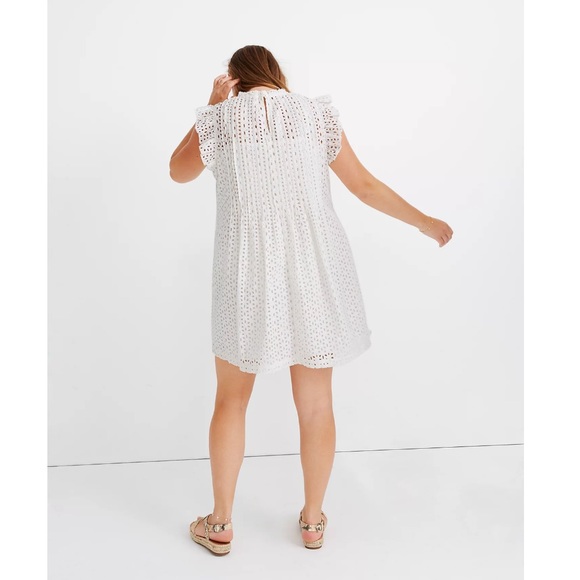 NWT Madewell Eyelet Ruffle-Sleeve Pintuck Mini Dress - Picture 3 of 16